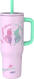 Zak Designs Wicked: For Good Sutton Travel Tumbler for On the Go, 30oz Stainless Steel with Vacuum Insulation, Silicone Straw, and Carry Handle for Cold Drinks (Glinda and Elphaba)
