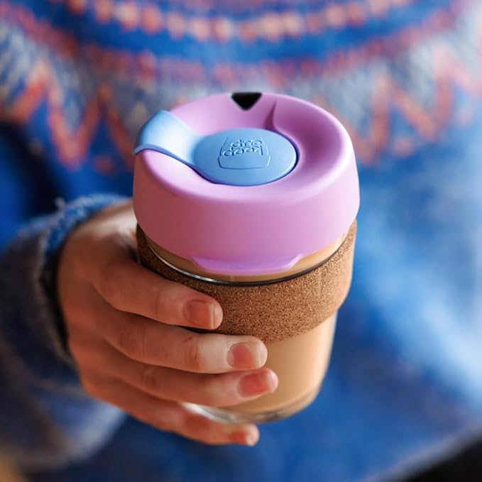 KeepCup Brew Cork, Reusable Glass Tumbler with Natural Cork, Grande Coffee Cup 16oz/454ml - Moonlight