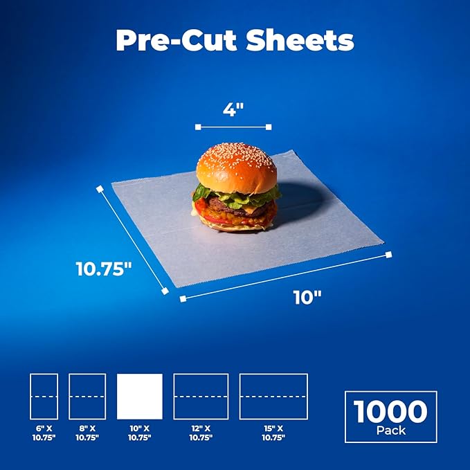 Fit Meal Prep [1000 Pack] 10 x 10.75" Wax Paper Sheets for Food, Interfolded Precut Deli Paper, Pop Up Grease-Proof Sandwich Paper Wraps, Waterproof for Lunch, Food Basket, Microwave Cover, BBQ