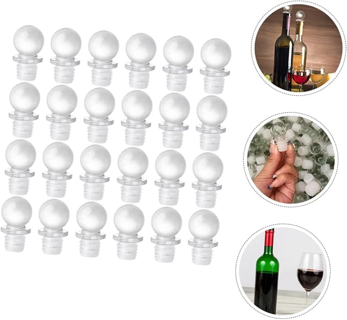 Garneck 24pcs Glass Ball Wine Bottle Stoppers Reusable Wine Savers with Airtight Seal and Beverages and Glass Design Great for Home Use