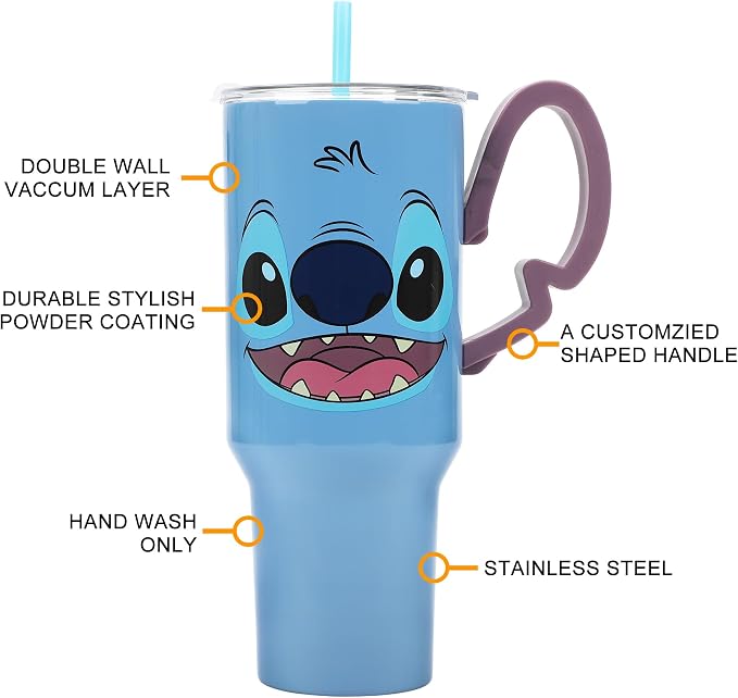 Disney's Stitch 40 Oz Stainless Steel Tumbler With Scultped Ears Handle