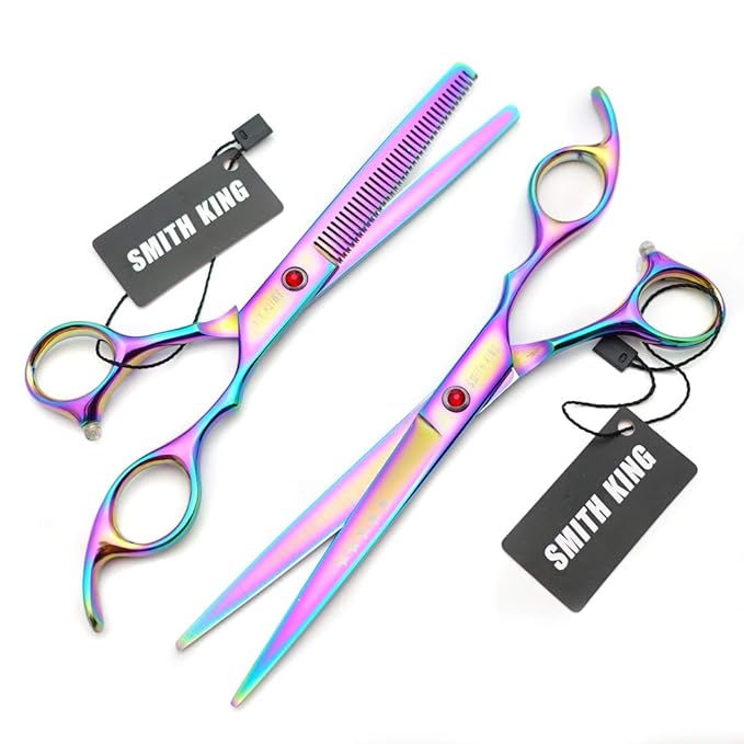 7.0 Inches Hair Cutting Scissors Set with Combs Lether Scissors Case,Hair cutting shears Hair Thinning shears For Personal and Professional (Rainbow)