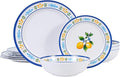 12-Piece Melamine Dinnerware Set - Unbreakable Lemon Dish Set， Indoor and Outdoor Plates and Bowls Sets for Housewarming, Birthday & Holiday Gifts， Service for 4 （Lemon）