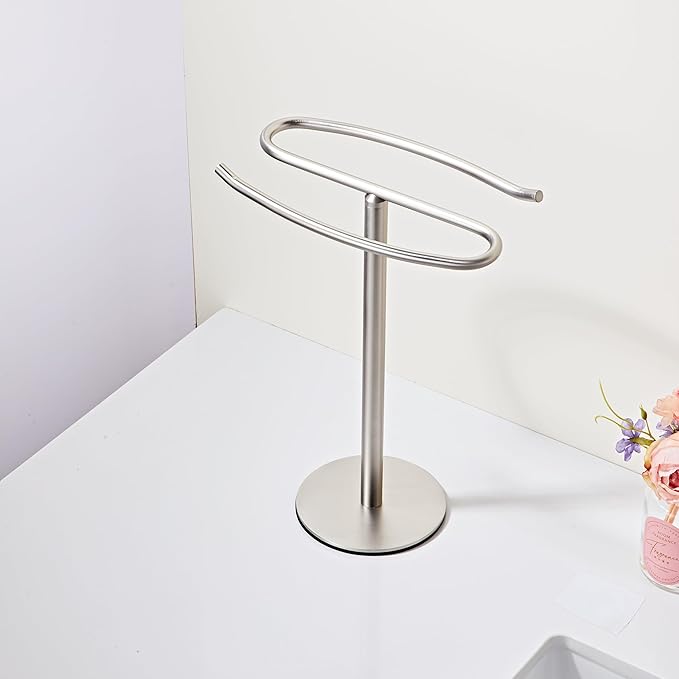 Brushed Nickel Hand Towel Holder Stand,13 Inch Free-Standing Towel Rack, SUS304 Stainless Steel Towel Bar Rack Stand, Tower Bar for Bathroom Kitchen Vanity Countertop…