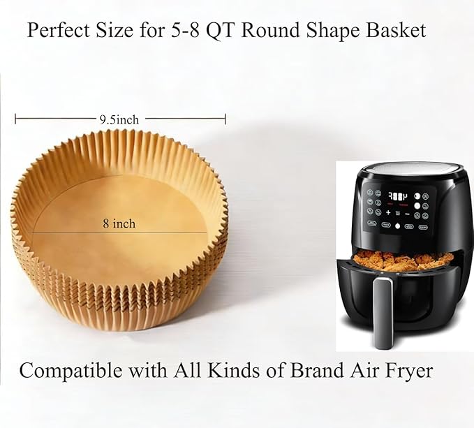M-bestl Round Air Fryer Liners Disposable for Ninja 5-8 QT,150 pcs Parchment Paper Liners for Air Fryer,Non-stick&Oil-proof for Cleanup of Baking Roasting Microwave Easily (8inch,Round)