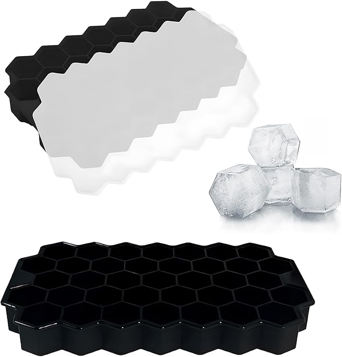 Ice Cube Trays with Lid-37 Square Silicone Ice Cube Molds, Easy-Release Reusable Small Ice Cubes for Iced Coffee Cocktail Whisky Chocolate Soup Food