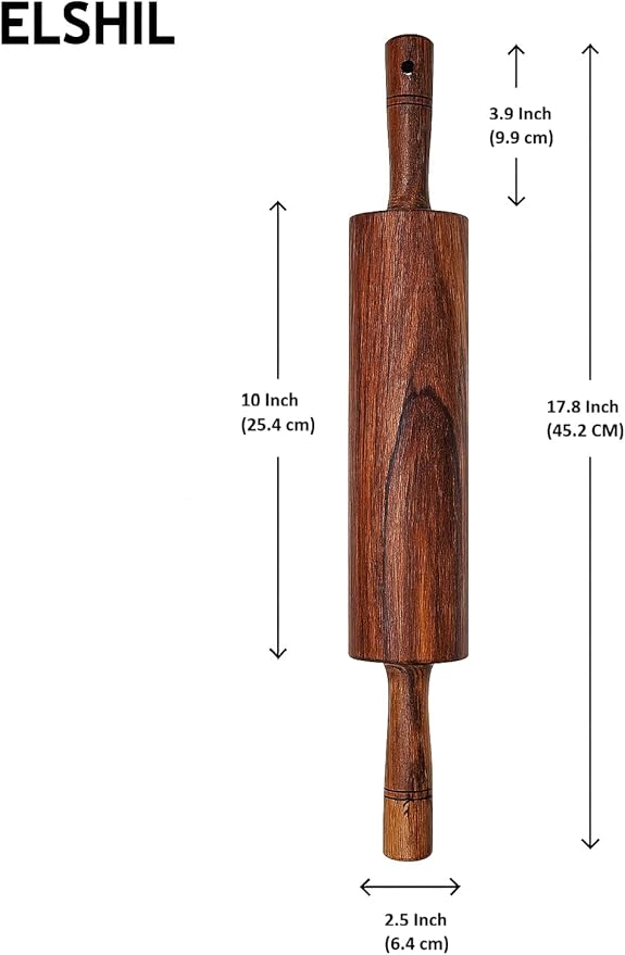 Classic Wooden Rolling Pin for baking, 18-Inch Hardwood Dough Roller for Baking Pizza, Pie, Pastry and Cookies, Premium Quality Essential for Kitchen