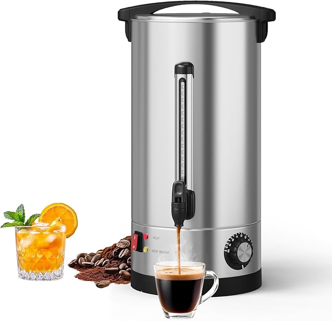 110 Cup Commercial Coffee Urn, 16L/4.2 Gal Large Capacity Stainless Steel Coffee Maker, Double-Wall Insulated Thermal Carafe for Wedding, Catering, Buffet, Events & Party Gatherings