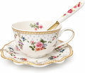 Noviko 7 oz Floral Tea Cups and Saucers Set Fancy Teacup for Women and Tea Parties