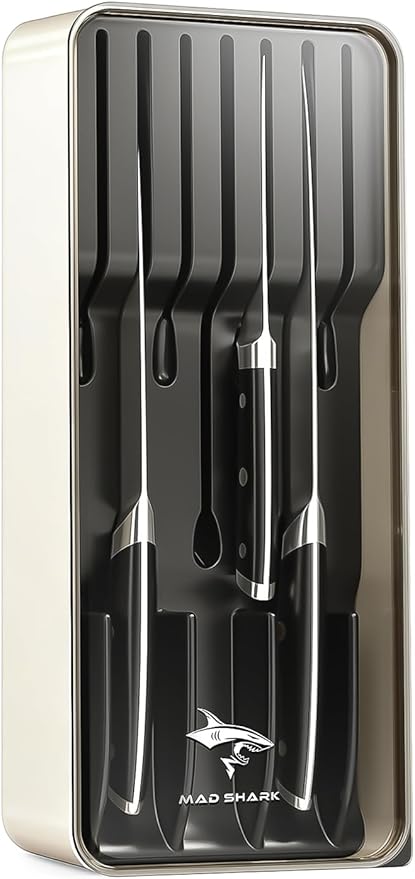 MAD SHARK 2-in-1 Detachable Knife Block & Silverware Organizer, Drawer Knife Holder for 7 Knives, BPA-Free, Blade-Safe Slots, Save Counter Space, Kitchen Drawer or Counter Storage, No Knives