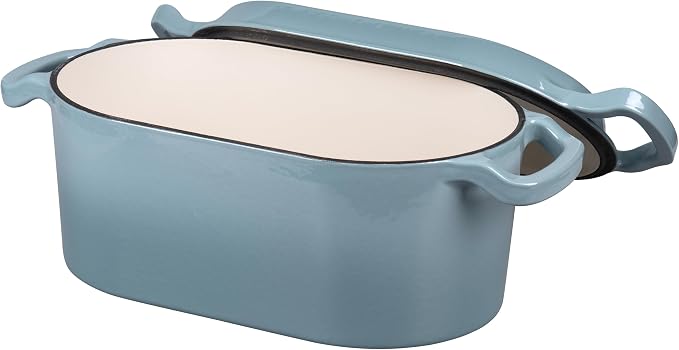VORRINGARD Oval Dutch Oven Pot with Lid, Enamel Coating Cast Iron Bread Pans for Homemade Sourdough Bread Baking, Cooking, 4 Quart, Sea Salt