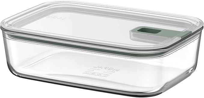 Mepal - Glass Food Container EasyClip - Container with lid & sliding closure - Meal prep boxen - Suitable for microwave, steam oven and oven - Airtight - 1,5 l - Nordic sage
