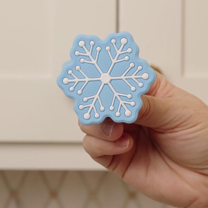 Knobēz: Decorative Knob Covers - Snowflake - 12pk, Blue - Stretch Over Hardware Decorations, Holiday-Winter-Christmas, Kitchen-Bathroom-Dressers-Home
