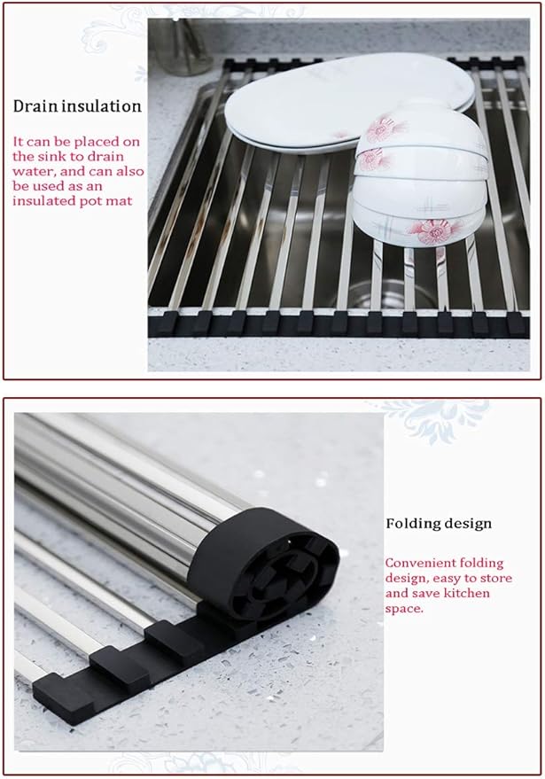 Roll-up Dish Drying Rack 43x33cm Foldable Square Tubes Stainless Still Over The Sink Dish Rack Roll Up Dish Drainers for Kitchen Sink Counter(Color:Tobes - 12)(Tobes - 16,45x33cm)