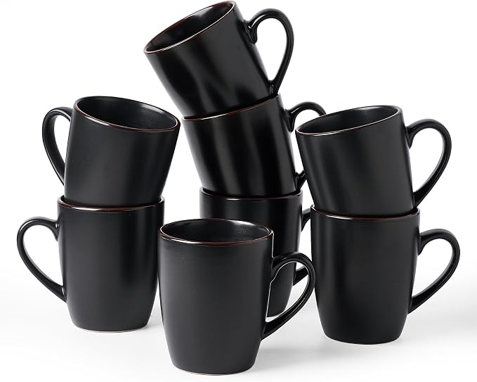 famiware Venus Coffee Mugs for 8, 13 oz Mug Set, Dringking Cup with Handle for Coffee, Tea, Cocoa, Milk, Matte Black