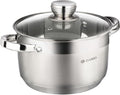 Daniks Standard 4 Quart Stainless Steel Stock Pot with Glass Lid, Tri-Ply Bottom for Even Heating, Induction Compatible, Dishwasher Safe, Built-In Measuring Scale, Silver