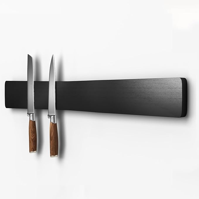 Magnetic Knife Holder for Wall, Acacia Wood Knife Magnetic Strip No Drill Knife Magnet Storage Bar Magnetic Tool Key Holder Strip for Kitchen Utensil Organizer (Black, 24 Inch)