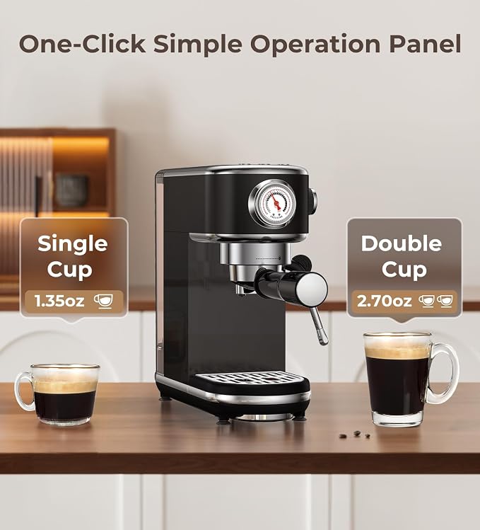 Atatix 20 Bar Espresso Machine with Milk Frother, Professional Compact Espresso Maker, Stainless Steel Coffee Machine with Precise Temp Control & 44oz Removable Water Tank for Latte, Cappuccino, Black