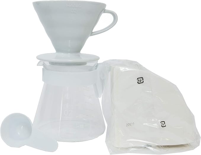 Hario "Simply Hario" Ceramic Pour Over Coffee Set, Size 02, White