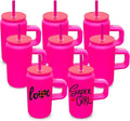 8 Pack 16 oz Sublimation Tumblers with Handle and Straw for Kids, Stainless Steel Sublimation Tumblers Bulk with Lids, Vacuum Insulated Iced Coffee Cups for DIY Craft Heat Press Print (Rosy,8 pack)