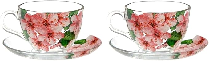 STP GOODS Sakura Glass Cup and Saucer Set of 2