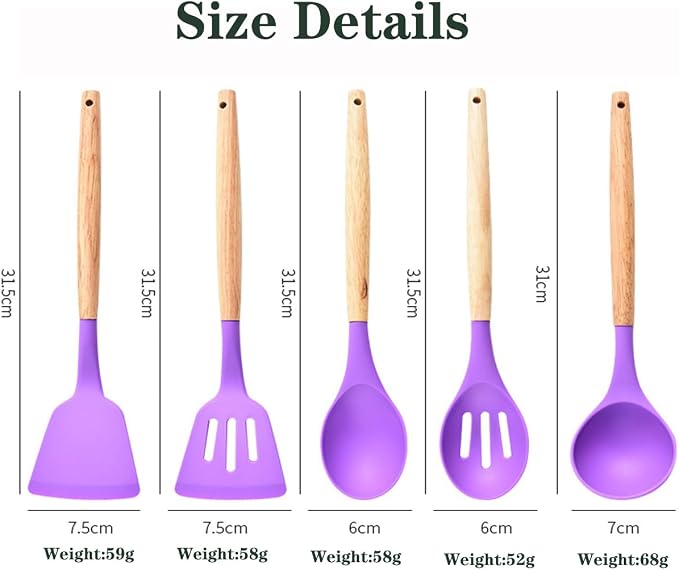 Kitchen Utensils and Knives Set, 20PCS Knife and Cooking Spoon Tools Set with Storage Holder, Sharp Stainless Steel Knife Sets with Bread, Chef Knife (Purple)