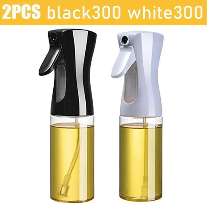 Oil Spray Bottle, 200/300/500 Oil Spray Bottle Household Kitchen Control Barbecue Cooking,for Salad Making, Baking(2pc300ml black white)