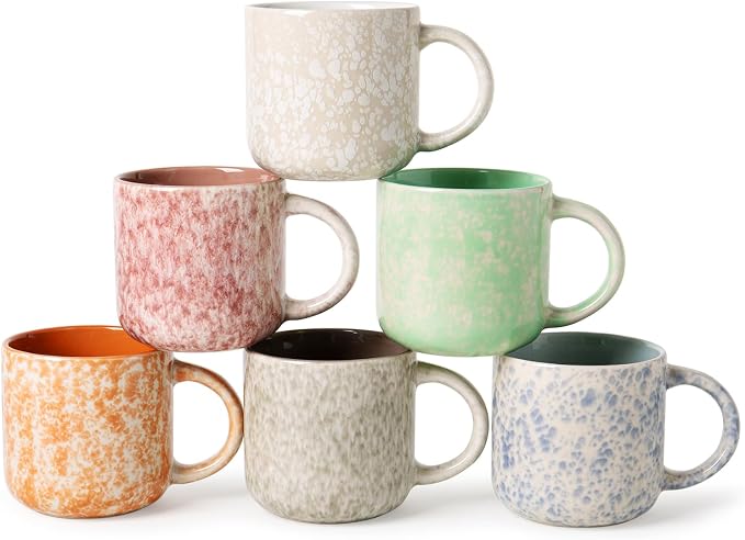 MONITO 12 OZ Coffee Mugs Set of 6, Modern Coffee Mugs Set with handle for Tea/Latte/Cappuccino/Milk/Cocoa.