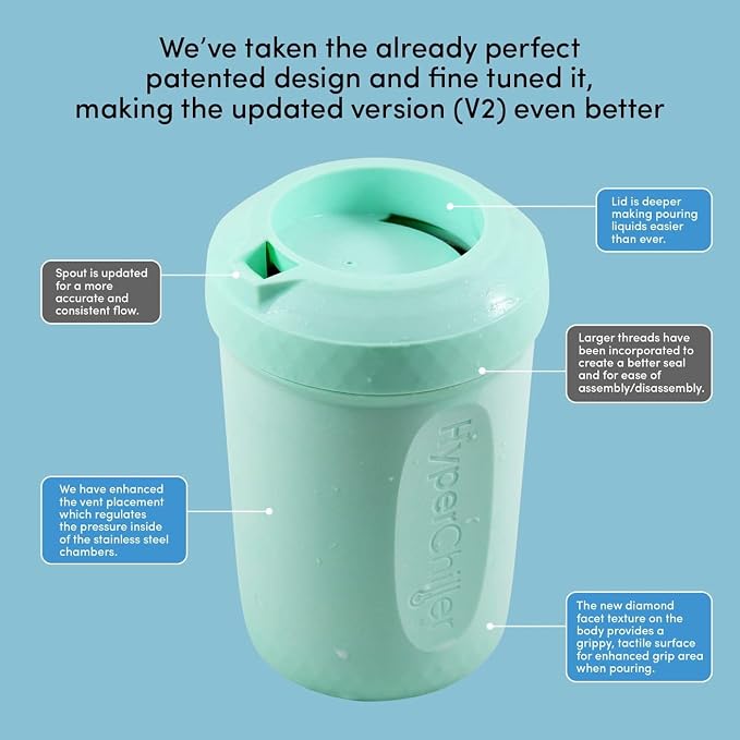HyperChiller HC1 Patented Iced Coffee/Beverage Cooler, NEW, IMPROVED,STRONGER AND MORE DURABLE! Ready in One Minute, Reusable for Iced Tea, Wine, Spirits, Alcohol, Juice, 12.5 Oz, Mint
