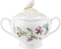 Lenox Butterfly Meadow Double Handled Sugar Bowl with Lid, White -, 1 Count (Pack of 1)