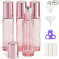 PrettyCare 4 Pack, 10 ml Essential Oil Roller Bottles with Stainless Steel Roller Ball - Refillable Leak-proof Empty Thick Pink Glass Roll on Bottles with Pink Caps for Travel, Perfume