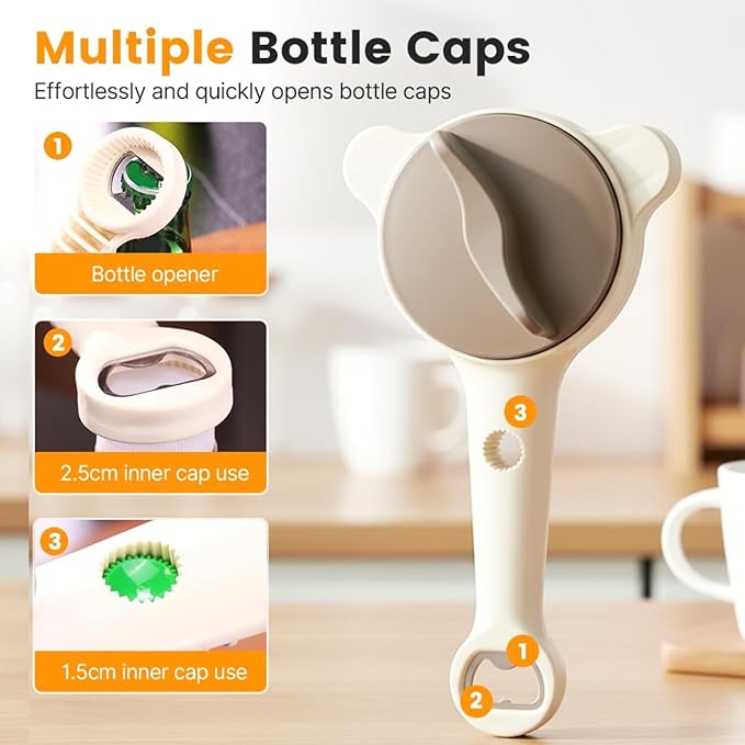 Adjustable Stainless Steel Jar Opener - 4-in-1 Lid Remover for Seniors & Easy Grip, Fits Kitchen Jars, Bottles & Cans