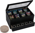 Tea Bag organizer Storage Box with Drawer Tea Organizers with Clear Acrylic Window Wooden Tea Box for Countertop with 8 Compartments Teabag Holder with 4 Cotton Woven Coasters（WBlack02）