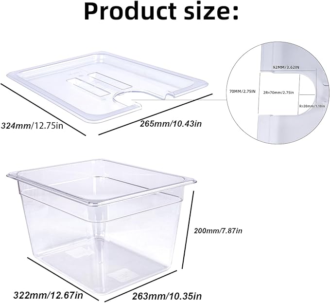 12 QT Large Sous Vide Container With Lid, Sous Vide Tub Kit Compatible with Wancle Anova, Joule, Instant Pot Sous Vide Cookers for Home Chefs Professional Use (12 qt no rack)