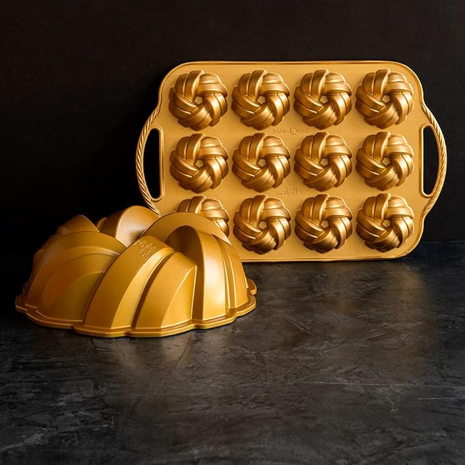 Nordic Ware NW 95577 75th Anniversary Braided Rope Bundt Cake Pan, Gold 12 Cup Capacity (Pack of 3)