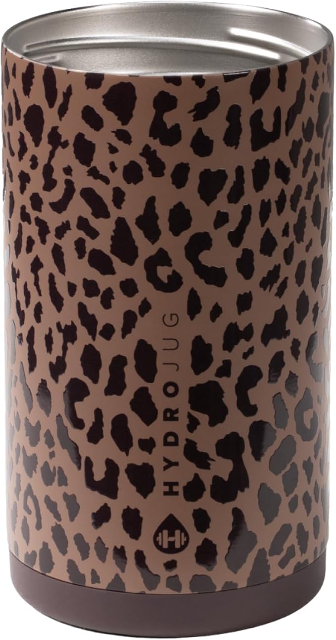 HydroJug Tall Can Cooler 16 oz, Stainless Steel Can Holder, Brown Leopard