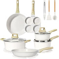GiPP Ceramic Pots and Pans Set Non Stick - 17 Pcs Nonstick Cookware Set, Non-toxic Healthy Kitchen Cooking Set/Frying Pans Set, Dishwasher Safe, PFAS PTFE PFOA PFOS Free, Cream White