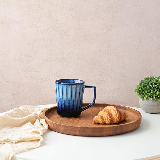 Bosmarlin Ceramic Coffee Mug Set of 4, 15 Oz, Coffee Cups with Big Handle, Microwave Safe, Unique Reactive Glaze (Royal Blue, 15 Oz)