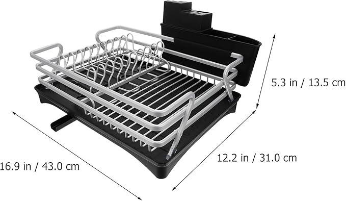Garneck Multi-Function Aluminum Alloy Dish Draining Rack with Silver Frame and Black Base, Kitchen Storage Shelf for Dish Organization and Drying, Sink-Compatible Kitchen Organizer