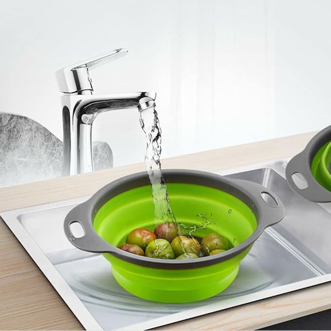 Folding Silicone Rice Strainer Bowl for Kitchen, Collapsible Colander, Fruits Vegetables Washing Basket