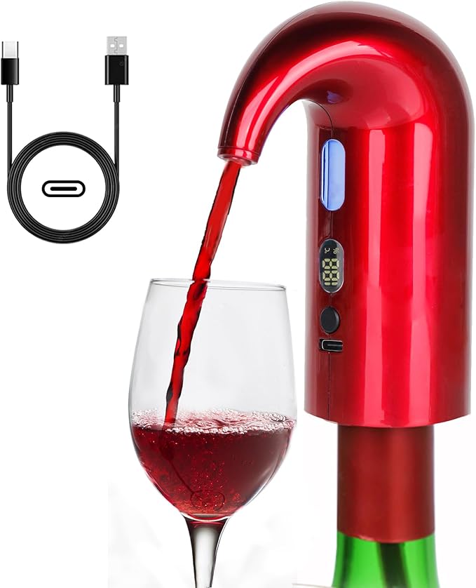 Electric Wine Aerator, Electric Wine Decanter and One Touch Wine Decanter Pourer for Red and White,Smart Wine Aerator and Dispenser with Type C Rechargeable