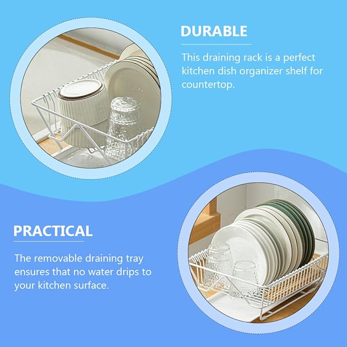 ULTECHNOVO Dish Drying Rack Over Sink Metal Drainer Rack with Utensils Holder and Removable Tray Kitchen Storage Organizer for Countertop Use