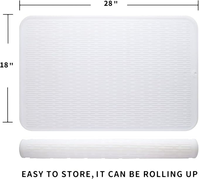 MicoYang Silicone Dish Drying Mat for Multiple Usage,Easy clean,Eco-friendly,Heat-resistant Silicone Mat for Kitchen Counter or Sink,Refrigerator or Drawer Liner Translucent 3XL 28 inches x 18 inches