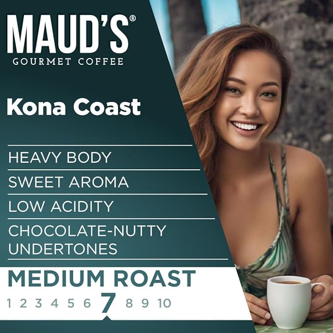 Maud's Kona Coffee Pods, 100 ct, Medium Roast Coffee in Single Serve Pods – 100% Arabica Coffee, Compatible with Keurig K Cups Maker