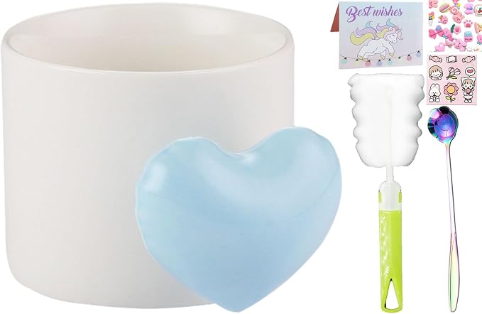 Pearl Ceramic Coffee Mug for Tea Latte Milk Cute Love Shape Cup for Home Office Women Gift 6.5 oz (love blue, 330 ml)