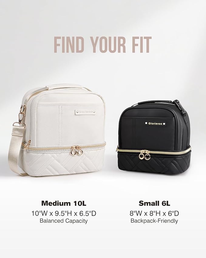 Double Deck Lunch Box Bag Women - Vegan Leather Insulated Waterproof Leakproof Cooler for Work Travel Picnics - Teacher Mothers Day Christmas Birthday Gifts