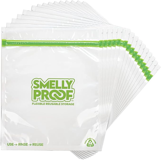 Smelly Proof Quart Meal Prep Bags, Reusable Food Storage, USA Made, Freezer Safe, Dishwasher-Safe, BPA FREE, NO PEVA, 3-mil, 8.5" x 10" - 15-Pack