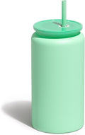 Glass Cups with Lids and Straws, 16oz Stainless Steel, Beer, Iced Coffee, Smoothie, Drinking Cups - Cyan (Textured Matte Finish, Not Sublimatable)