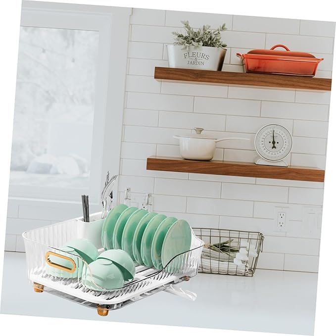 Homoyoyo Dish Drying Rack Over Sink Eco-Friendly Plastic Kitchen Dish Drainer with Vegetable and Flatware Holder for Countertop Organization