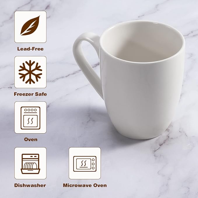 Urbanstrive 16 oz Large Coffee Mugs Ceramic Coffee Mug White Coffee Cups Tea Cups Idea Gift for Women Men House Warming Gifts New Home Office, White 1 Pack